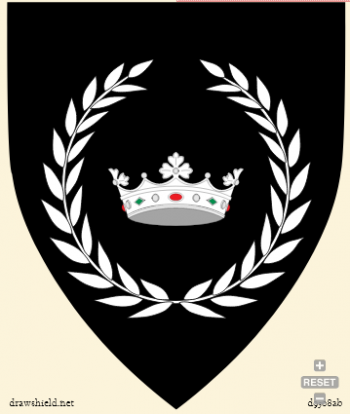 sable, a crown within a laurel wreath argent